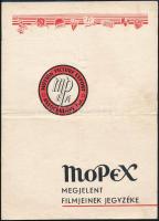 cca 1940 Mopex Motion Picture Export Association Magyarországon megjelent filmjeinek jegyzéke. 6l. Hajtva