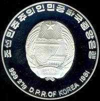 Észak-Korea 1991. 500W Ag "Olimpia-röplabda" T:PP Tanúsítvánnyal!