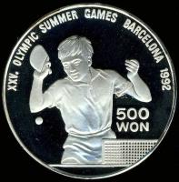 Észak-Korea 1990. 500W Ag "Barcelonai olimpia-asztalitenisz" T:PP