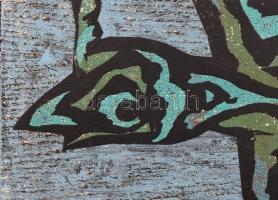 Veress Pál (1920-1999): Menekülő madár, 1986. Fametszet, kollázs, papír, jelzett. 25,5×39,5 cm. Élet...