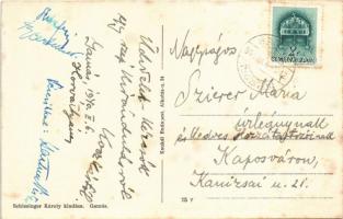 1940 Gamás (Fonyód), Hősök szobra, utca falubeliek csoportképével, Római katolikus templom, Schlesin...