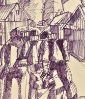 Szabó Zoltán, Angyalföldi (1929-2014): Tripolisz siratása, 1978. Filctoll, papír, jelzett, paszpartu...