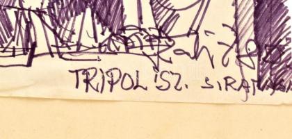 Szabó Zoltán, Angyalföldi (1929-2014): Tripolisz siratása, 1978. Filctoll, papír, jelzett, paszpartu...