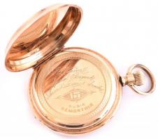 Remontoir 14K arany (Au) zsebóra jelzett, hibátlan, működő állapotban bruttó 77,8 g, d: 50 mm / Remo...