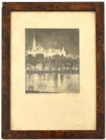 Bajor Ágost (1892-1958): A kivilágított Halászbástya. Rézkarc, papír, jelzett, üvegezett keretben, 16x13 cm