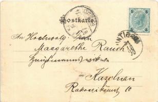 1900 Graz, Gruss aus der Brauerei Puntigam / brewery and garden. Senefelder Art Nouveau, litho