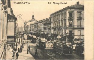 1909 Warszawa, Varsovie, Warschau, Warsaw; Ul. Nowy Swiat / street view with trams