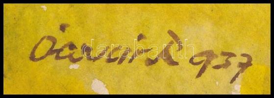 Ócsvár Rezső (1877-1968): A Lágymányosról (Duna-part), 1937. Akvarell, papír, jelzett, 29,5×39,5 cm