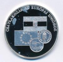DN A magyar pénz krónikája - Csatlakozás az Európai Unióhoz Ag emlékérem tanúsítvánnyal (20g/0.999/38,61mm) T:1 (eredetileg PP) kis patina, fo.