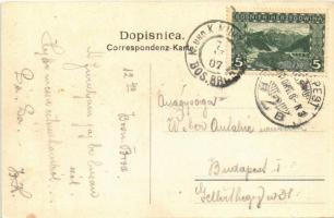 1907 Brod, Bosanski Brod; Kolodvor / Bahnhof / railway station. Art Nouveau, stamps, flag, coat of a...