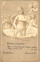 1899 Aphrodite. Átlátszó és elváltozó, különösen lámpa felé tartva / Erotic nude lady art postcard. Art Nouveau. Kosmos Műintézet hold to light litho (EK)