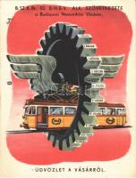 1948 Budapest, BSzKRt. (Budapest Székesfővárosi Közlekedési Részvénytársaság) és BHÉV (Budapesti Helyiérdekű Vasút) Alk. Szövetkezete a Budapesti Nemzetközi Vásáron (BNV), villamos reklám