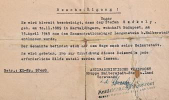 1933-1950 Dr. Székely István egykori koncentrációs táborba zárt orvos 3 db dokumentuma: a Budapesti ...
