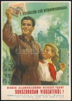 1952 II. Békekölcsön nyereménysorsolás, kisplakát, szign.: Szilas Gy., szép állapotban, 24×17 cm