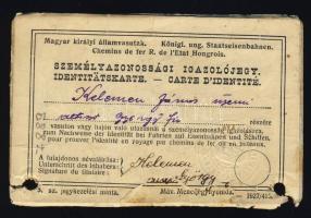 1927 Magyar államvasutak kedvezményre jogosító fényképes igazolvány