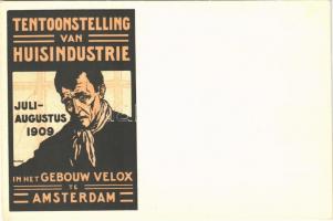 1909 Tentoonstelling van Huisindustrie in het Gebouw Velox te Amsterdam / Dutch home industry exhibition in Amsterdam. advertising poster art postcard litho s: D. H. Melk