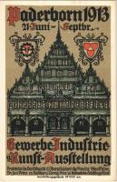 1913 Paderborn Gewerbe-Industrie u. Kunst-Ausstellung. Offiziele Ausstellungspostkarte 1 / German Industry and Art Exhibition and Trade Fair in Paderborn. litho advertising card