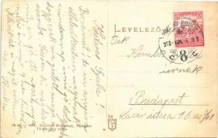 1918 Balatonaliga, Kőfal a parton, csónakok a kikötőben + "PRAGERHOF-BUDAPEST 8." mozgópos...