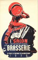 1939 Ier Salon International de la Brasserie au Palais du Centenaire (Bruxelles) / 1st International Brewery Exhibition Brussels advertising art postcard. artist signed