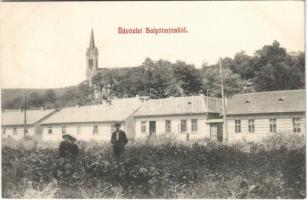 1913 Salgótarján, kolónia házai, templom. Singer Lajos kiadása