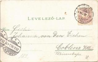 1896 (Vorläufer!) Budapest, Üdvözlet a Milleniumi Kiállításról, Közlekedésügyi és haditengerészeti c...