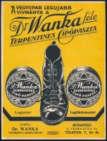 cca 1925 Dr. Wanka-féle terpentines cipőpaszta, dekoratív reklámkarton, szép állapotban, 24,5×18,5 cm