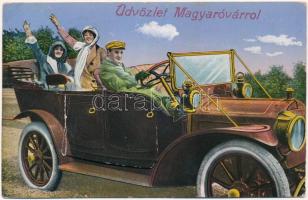 1915 Magyaróvár, Mosonmagyaróvár; Leporellolap automobillal. Gassler János kiadása