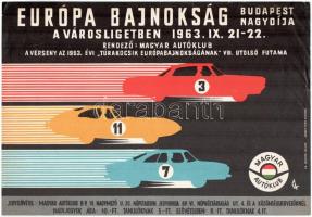 1963 Autóverseny - Európa Bajnokság a Városligetben rendező magyar autóklub. Plakát. 33x23,5 cm