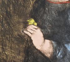 Szász Endre (1926-2003): Kislány. Színezett rézkarc, papír, jelzett. 36×26,5 cm. Ritka!