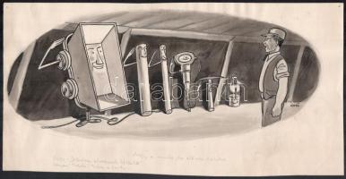 1946 Széncsata - irány a 200%, karikatúra, vegyes technika, papír, szign: Gerő Sándor, publikálva a Ludas Matyiban, jó állapotban, 18×35 cm