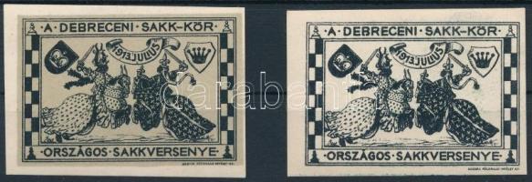 1913 2 db Debreceni sakk-kör alap- és színhiányos levélzáró bélyeg / 2 Chess competition poster stamps with one colour print and burelage omitted