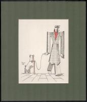 Gyenes Gitta (1888-1960, a KUT-Képzőművészek Új Társasága tagja): Kutyasétáltatás. Vegyes technika, jelzett, papír, paszpartuban, 18×14 cm / Mixed technique on paper, signed.