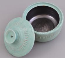 Gádor István (1891-1984): Türkiz színű tál fedéllel, absztrakt motívumokkal díszített, mázas kerámia...