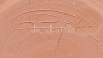 Gádor István (1891-1984): Türkiz színű tál fedéllel, absztrakt motívumokkal díszített, mázas kerámia...