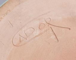 Gádor István (1891-1984): Türkiz színű tál peremmel, fedéllel, mázas kerámia, mázhibákkal, d: 19 cm,...