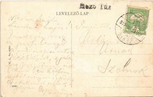 1910 Mezőtúr, pályaudvar, vasútállomás, gázlámpának támasztott létra. W.L. Bp. 6366. (EK)