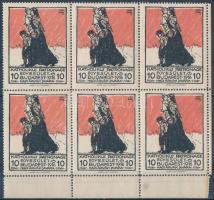 1916 Katholikus Patronage segélybélyeg 6-os tömbben / Hungarian charity stamps block of 6
