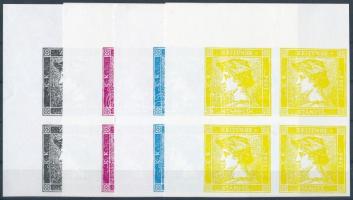 Modern Merkúr fejes Hírlapbélyeg levélzáró 4 különféle színben, 4-es tömbökben / Labels in 4 different colours in blocks of 4