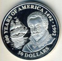 Cook-szigetek 1990. 50$ Ag "Amerika 500 éve-Sir Francis Drake" T:PP