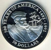 Cook-szigetek 1990. 50$ Ag "Amerika 500 éve-Jacques Cartier" T:PP