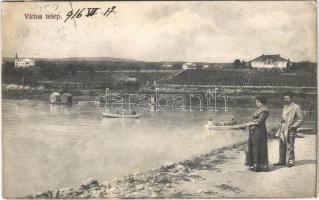 1916 Balatonszepezd, Viriusztelep (Virius telep), fürdőkabinok, gőzmozdony, csónakázók + SZEPEZD POSTAI ÜGYN (EB)