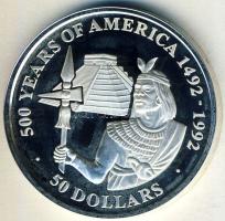 Cook-szigetek 1990. 50$ Ag "Amerika 500 éve-inka herceg" T:PP