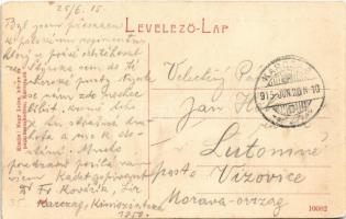 1915 Karcag, Kossuth Lajos tér, Viktória kút, üzlet. Nagy Lajos kiadása. W.L. (?)