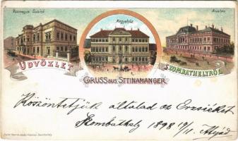 1898 (Vorläufer) Szombathely, Steinamanger; Vasmegyei kaszinó (casino), megyeház, árvaház. Seiler Henrik kiadása. Art Nouveau, floral, litho