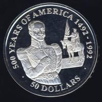 Cook-szigetek 1990. 50$ Ag "Amerika 500 éve-Simon Bolivar" T:PP