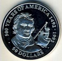 Cook-szigetek 1991. 50$ Ag "Amerika 500 éve-Alexander Mackenzie" T:PP