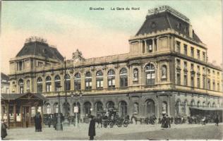 Bruxelles, Brussels; La Gare du Nord / railway station, horse-drawn carriages