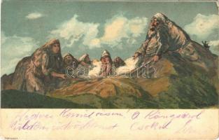 1908 Familie Watzmann (Bayern) / Bavarian mountain with human face, Watzmann family. Gebrüder Mühlstein. litho (EK)