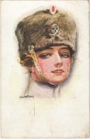 1916 WWI German military art postcard, lady s: Usabal + Kommando der k.u.k. Korpstrainpark-Sektion No. II/12. (EB)