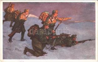 1917 34-es járőr Wolhyniában / WWI Austro-Hungarian K.u.K. military art postcard, patrol in Volhynia s: Gimes Lajos (EK)